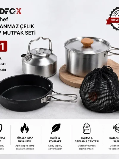 Madfox ProChef 3IN1 Paslanmaz Çelik Kamp Mutfak Seti